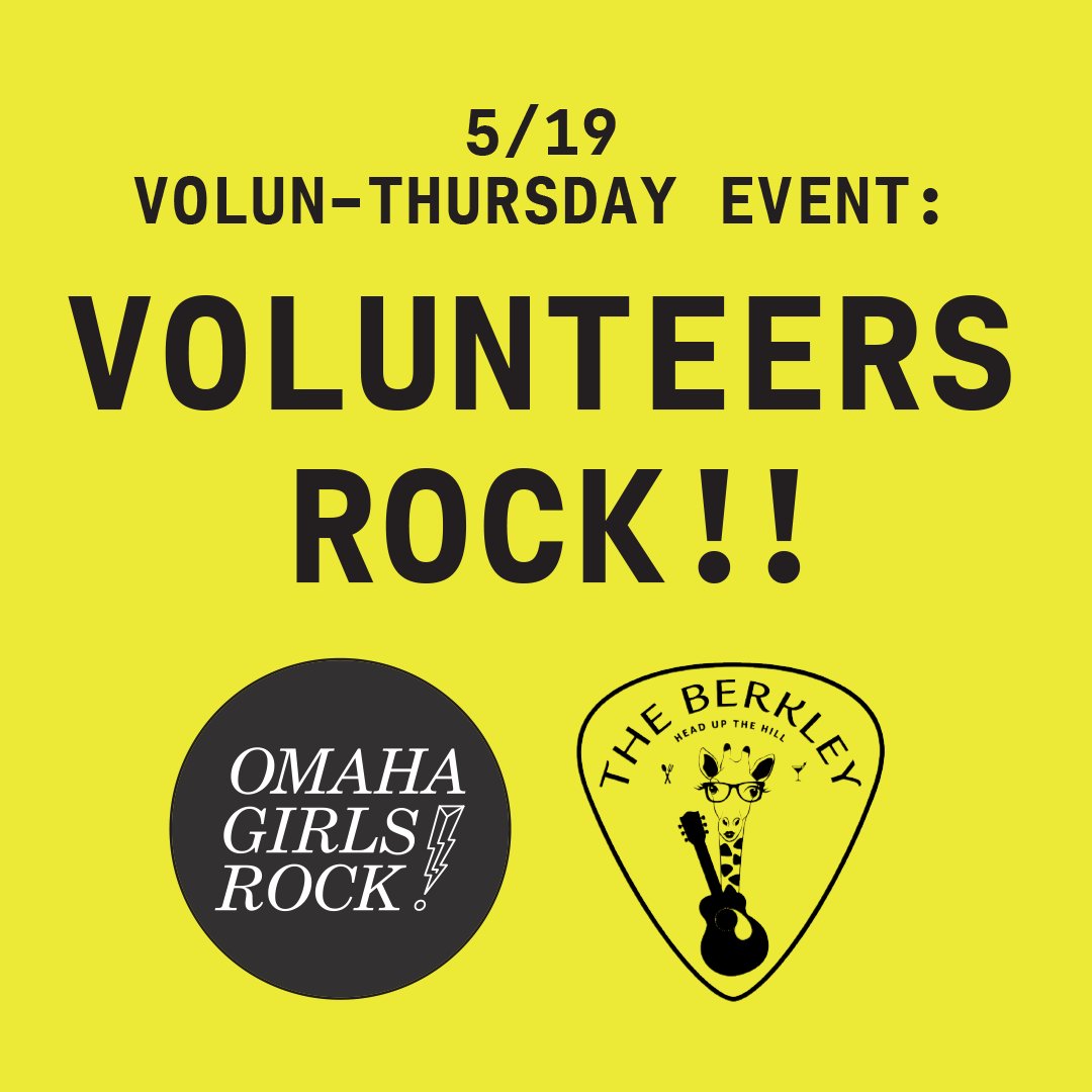 ⚡1 week from today!  VOLUN-THURSDAY!  Join us for our event, Volunteers Rock!! Bring a friend and join us cocktails &amp; community from 7-9p @ The Berkley @theberkleyomaha 1901 Leavenworth St. 
All are welcome and don't forget to sign up to volunteer @ omahagirlsrock.org/volunteer