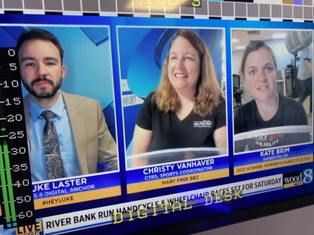 ChrisMillsPR's tweet photo. Live over on @WOODTV #livedesk with @lukelastertv #heyluke talking about the @Amway River Bank Run and the @MFBrehab wheelchair and Handcycle divisions https://t.co/fcZva9Pt52