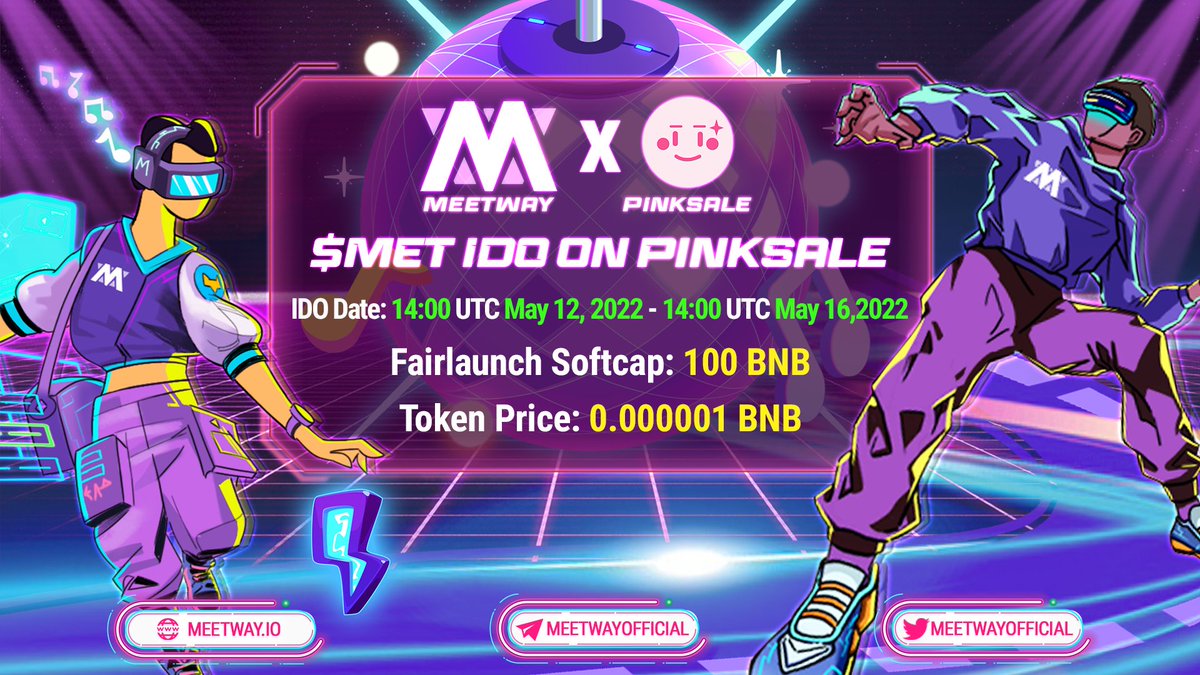 MEETWAY | Music & Sports NFTs (@meetwayofficial) on Twitter photo ‼️ MEETWAY x PINKSALE
🔥 Our IDO on <a href="/pinkecosystem/">PinkSale (Pink Ecosystem)</a> event is LIVE now 🔥
👉 Fairlaunch PinkSale: pinksale.finance/#/launchpad/0x…
#MeetWay #Music #SportsNFTs #movetoearn #IDO ‼️ MEETWAY x PINKSALE
🔥 Our IDO on <a href="/pinkecosystem/">PinkSale (Pink Ecosystem)</a> event is LIVE now 🔥
👉 Fairlaunch PinkSale: pinksale.finance/#/launchpad/0x…
#MeetWay #Music #SportsNFTs #movetoearn #IDO
