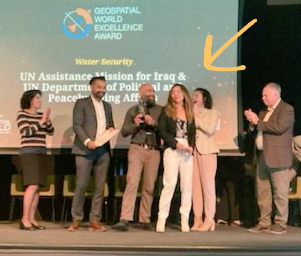 A true honor to accept the #GWF2022 Geospatial World Excellence award for our Water Security and Conflict monitoring dashboard with visionaries <a href="/DMasoodie/">Daanish Masood Alavi</a>, <a href="/SamiMurphy3/">Sami Murphy</a>, Trevor Skaggs <a href="/Element84/">Element 84</a>. I've waited an entire career to be a part of such a wonderful project.