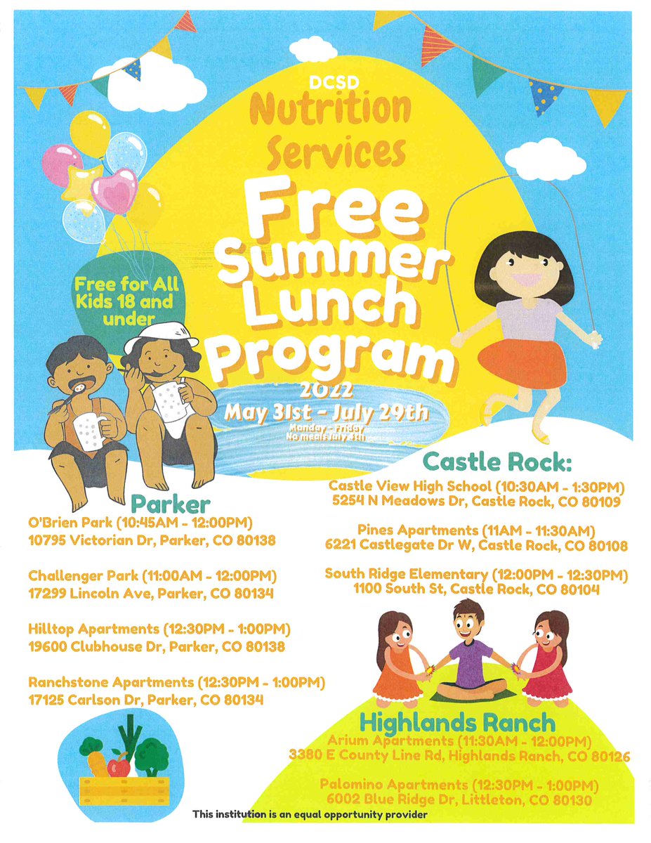 DCHSHuskies's tweet photo. Nutrition Services will be running several Free Summer Lunch Sites throughout the District this summer. These meals are free to ANY child 18 years of age and under. Just show up and enjoy a healthy meal! https://t.co/5Tml3kLEus