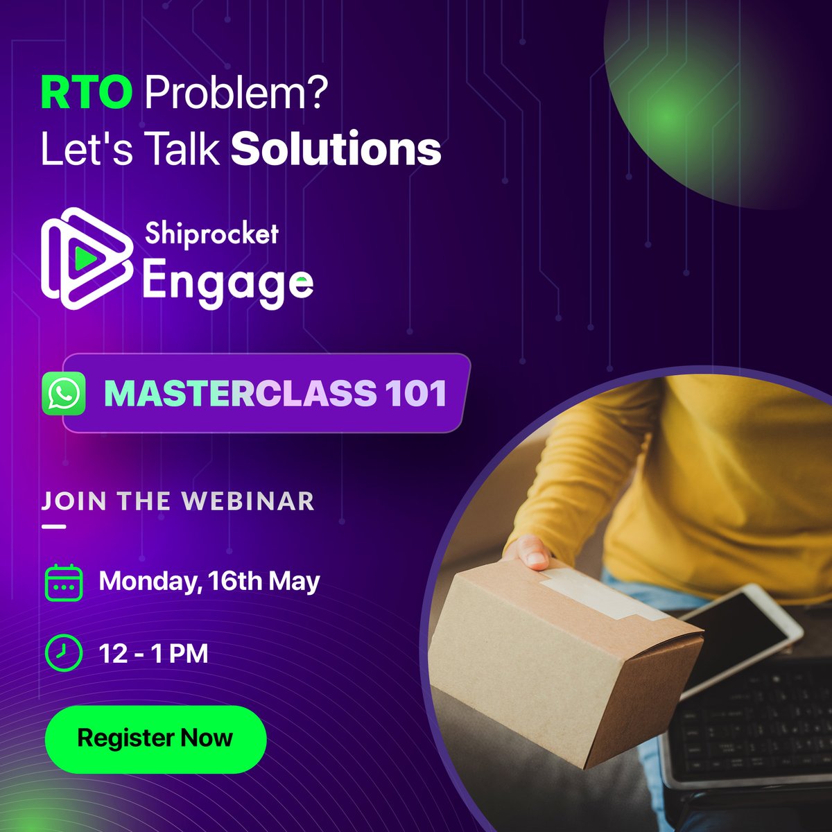 ShiprocketIndia's tweet photo. Non-delivered orders are not only stressful but they can also eat up a large chunk of your profits. We’re here to help you. Attend Engage Masterclass 101 for a one stop solution. Register now: https://t.co/dyufOS3ZSF
#Engage #engagemasterclass101 #masterclass #resolvertoproblems https://t.co/qkRHfQxW8H