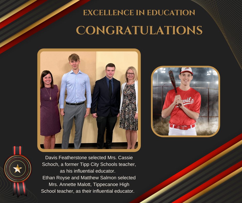 Congrats to THS seniors Davis Featherstone, Ethan Royse &amp; Matt Salmon for being named Excellence in Education recipients.  The trio (Matt had a double header) and their influential educators were honored last night with other distinguished scholars in our area.  #WEareTIPP