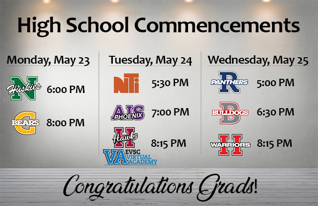 EVSC1's tweet photo. Looking forward to recognizing our graduates and celebrating with families! #WeAreEVSC https://t.co/CDirB0WnZX