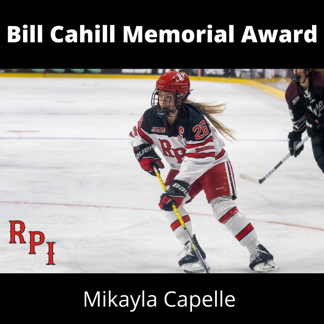 RPI_WHockey's tweet photo. Program Awards | The Bill Cahill Award recognizes the player who, through character, ability, and dedication provides the most inspiration and generates the most team spirit on the ice and in the locker room. This year’s recipient was senior captain Mikayla Capelle. #LIFTUP https://t.co/jHusvqX70r