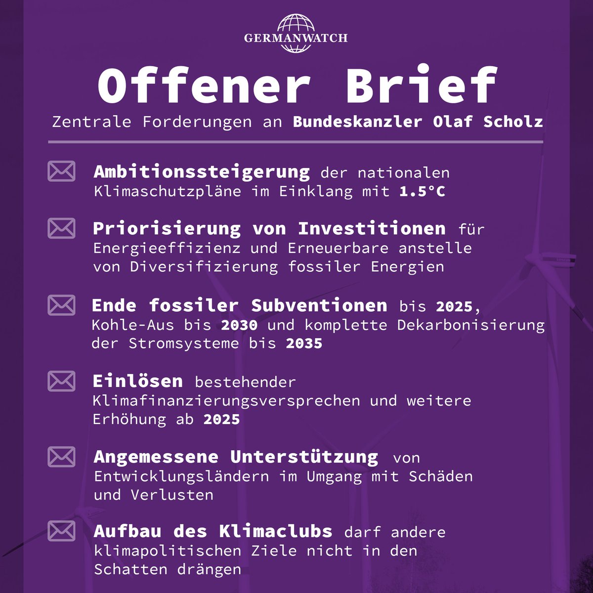 Germanwatch's tweet photo. In unserem offenen Brief an den @Bundeskanzler formulieren wir mit @bund_net, @greenpeace_de, @klima_allianz &amp; @WWF_Deutschland klare klima- und energiepolitische Forderungen für die @G7: https://t.co/QXELDHIoHJ | @joergkukies

Weitere @Germanwatch-Publikationen zur #G7 im🧵. https://t.co/EHgVfzeuzd
