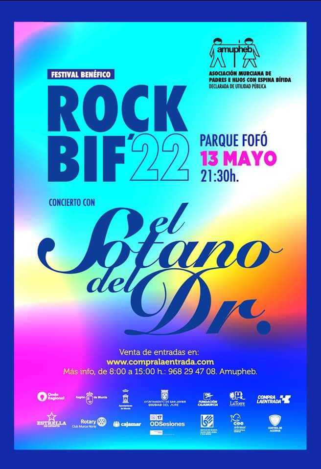 amupheb's tweet photo. El próximo 13 de mayo vuelve el #ROCKBIF22 a beneficio de @amupheb en el parque Fofó de Murcia a las 21:30 horas, con el concierto de El Sótano del Doctor.

🎫 Compra tu entrada en https://t.co/myjTfzr9vX (10 € anticipada | 15 € en taquilla). https://t.co/Rao9ZWYbZv