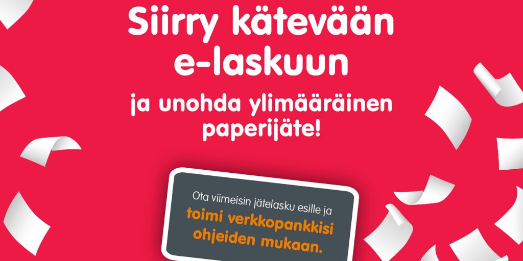 PuhasOy's tweet photo. Vaihda e-laskuun 15.4.–31.7.! 💯 Kampanja-aikana e-laskuun vaihtaneet osallistuvat 1 taulutelevision ja 2 tabletin arvontaan. 👍 Arvomme palkinnot 15.8.2022.
Lisää ➡️ https://t.co/JKpXnoYJpF
#Jätehuolto #Arvonta #Elasku https://t.co/ZIziicq37h