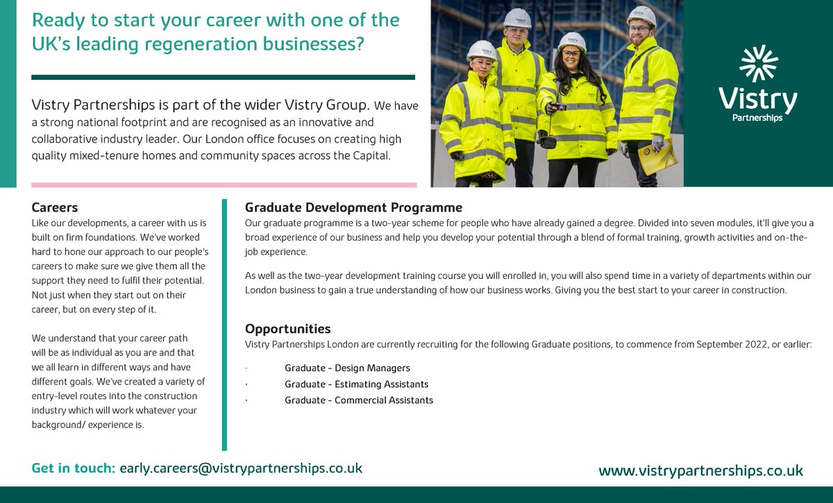 stuartbrodieVis's tweet photo. Our @teamvistryp London team are looking to employ a number of Grads. For further info please contact: early.careers@vistrypartnerships.co.uk https://t.co/dBgX0oryb4