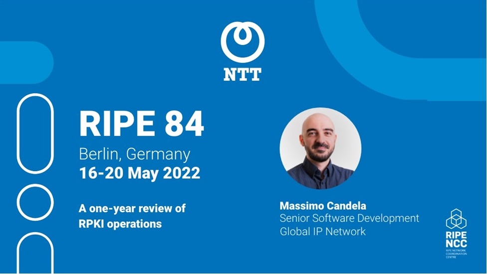 GinNTTnet's tweet photo. Massimo Candela @webrobotics from our Global IP Network #AS2914 at @GlobalNTT will present at #RIPE84 hosted by @ripemeeting in Berlin. Massimo will discuss lessons learned and best practices on #RPKI. More details: https://t.co/RMAhryThAy #internet #iptransit #networking https://t.co/1K45uTxXC4