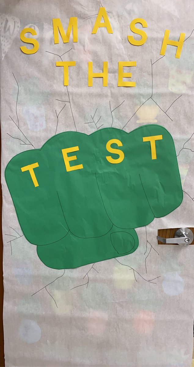 Exploring1stEdu's tweet photo. I’m sad I won’t be there today for the SOL pep rally, but our door is ready and I know the Sharp Bunch will be so encouraging to our upper students today! 🧡🖤 #SmashTheTest https://t.co/qMWRqbAfxd