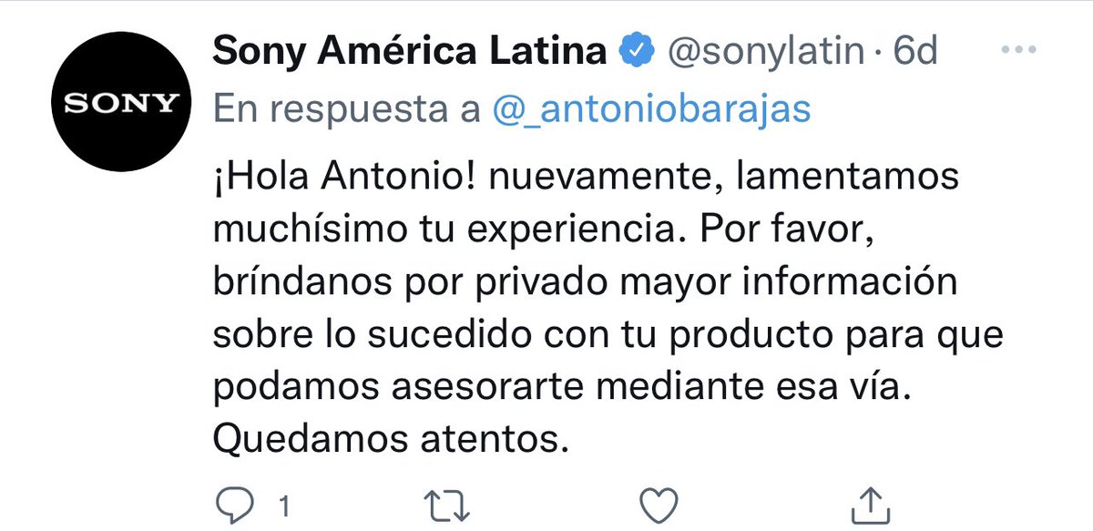 _antoniobarajas's tweet photo. @sonylatin Siguen igual. Tu servicio pésimo @sonylatin pides que te escriba en privado y no tienes la intención ni educación de contestar. ¿Hay alguien que se dirija con seriedad en la empresa? https://t.co/YLlTZK8ERo
