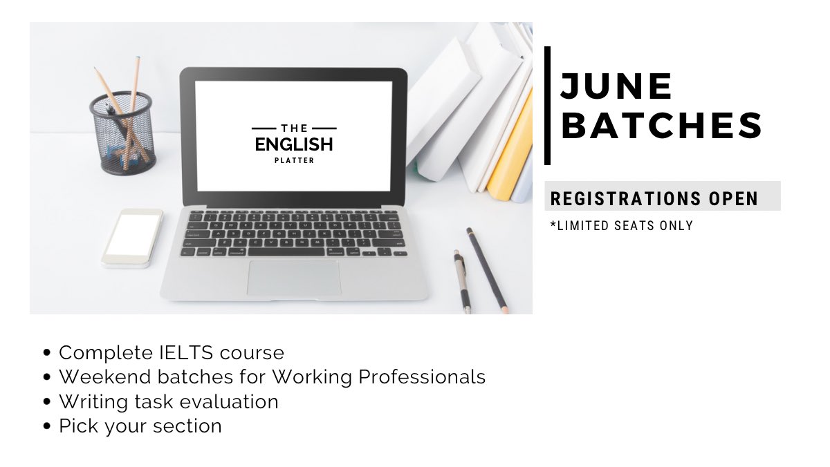We're back with new batches of our online IELTS course from June 1. Learn how to tackle the different skills tested in the IELTS exam &amp; have your written tasks evaluated by a British Council-certified IELTS trainer. For more details visit englishplatter.com or DM us.