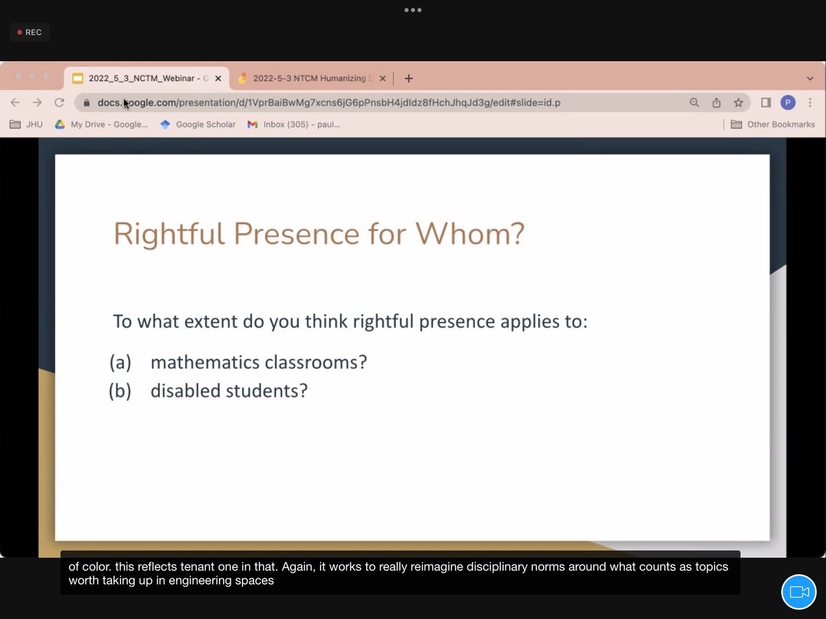 camats10's tweet photo. Check out this session on the @NCTM website #NCTMPD May 3 Expanding Equity: Approaches to Humanizing Disability in Mathematics Education by @PauloTanTU Alexis Padilla, Erica Mason and James Sheldon Rightful Presence for Whom? @camats10 Open to all. https://t.co/HF6tjW3GeL