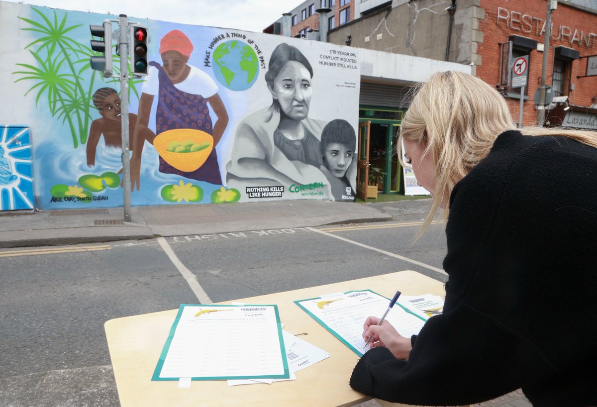Concern's tweet photo. The Nothing Kills Like Hunger mural was launched today at North Brunswick St, #Smithfield #Dublin It links  the 175th anniversary of the Famine with conflict-driven hunger across the world, &amp; urges the public to sign the petition at https://t.co/jbLDNhtXaG https://t.co/FVSvjwG6WL https://t.co/rNRoQP5S6e