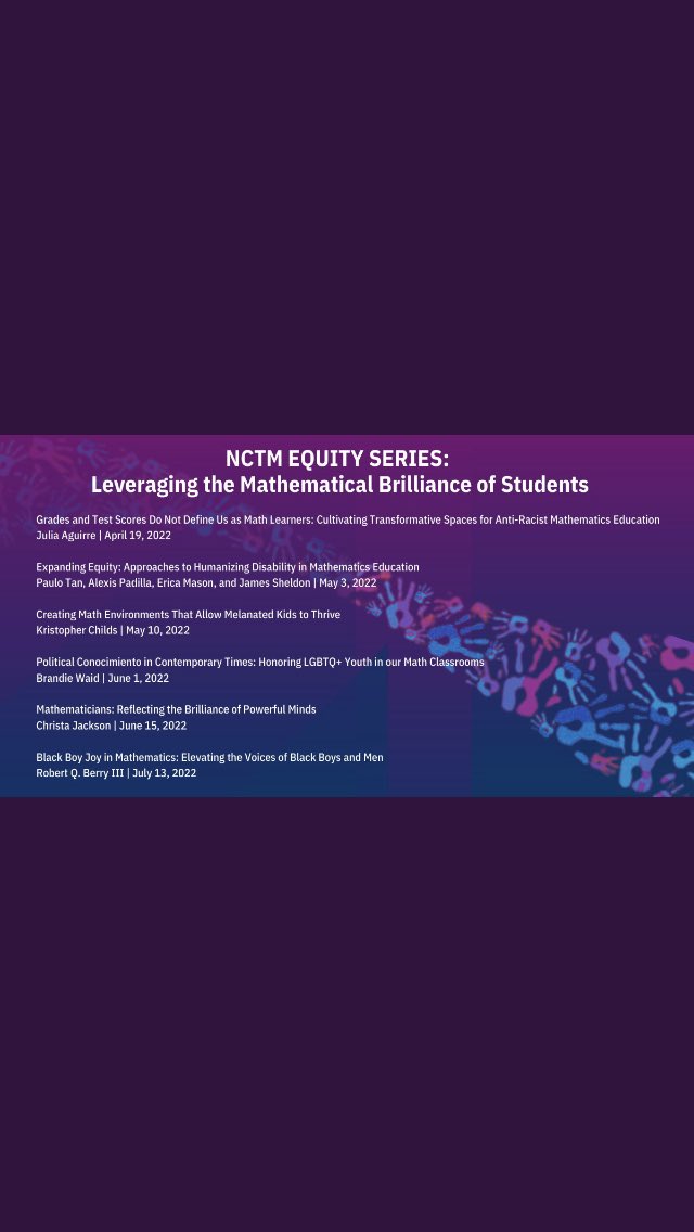camats10's tweet photo. Have you had a chance to view these #NCTMPD sessions from the @NCTM equity series? Open and free to members and nonmembers. Check them out on the web site. More to come! @camats10 https://t.co/RSY4FQREYu