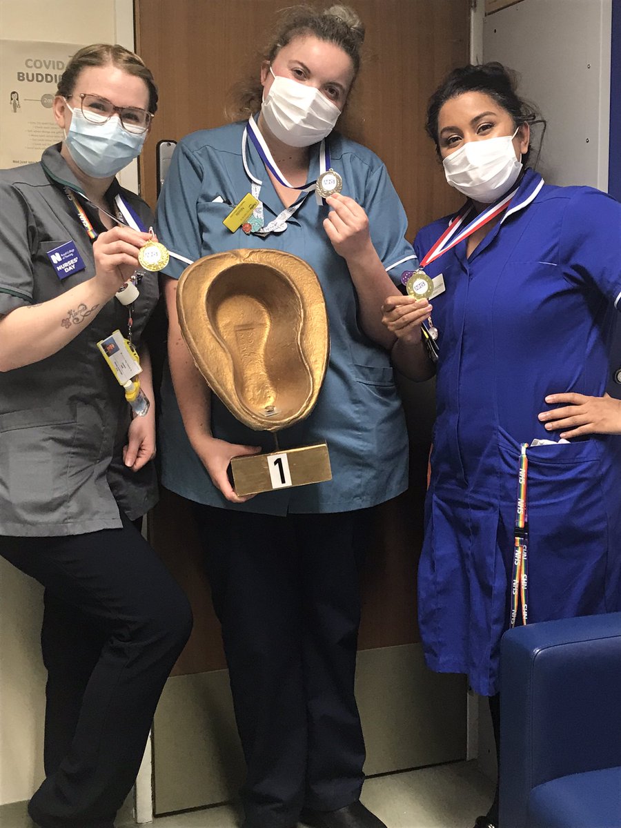 JaneWhi73085396's tweet photo. Olympic Gold for E16🥇 and a Gold Bedpan. Huge congratulations to Vascular Surgery Ward E16 for bringing home the Gold Bedpan at the Nursing Olympics today. Special mention to our Olympic team Ayesha, Jodee and Nicola. https://t.co/GyeRg35pMV