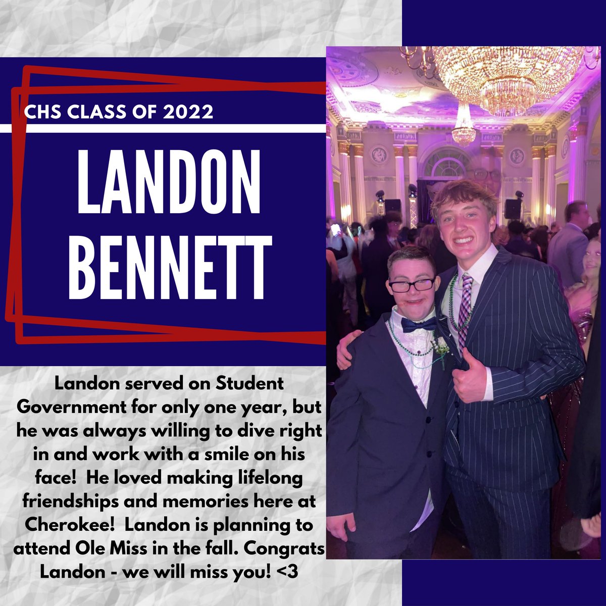 CherokeeSGA's tweet photo. WE LOVE OUR SENIORS!! <3 Congrats Landon and good luck next year! @CHS_Warriors https://t.co/keziHkhGRa