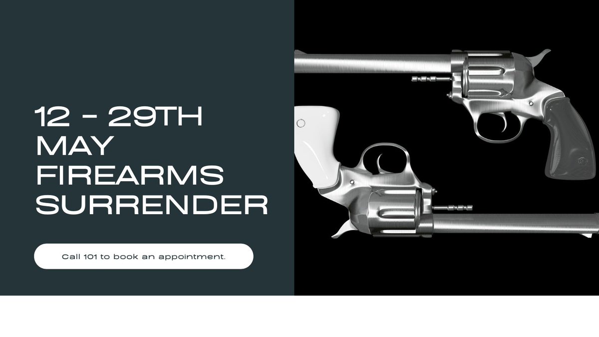 HertsPolice's tweet photo. ⚠️ Today marks the first day of the national Firearms Surrender. Take this opportunity to hand in any unwanted or illegally held firearms and ammunition to police. Did you know you can do this anonymously? Just call 📞 101. #firearmssurrender https://t.co/SjSE6oG3sC