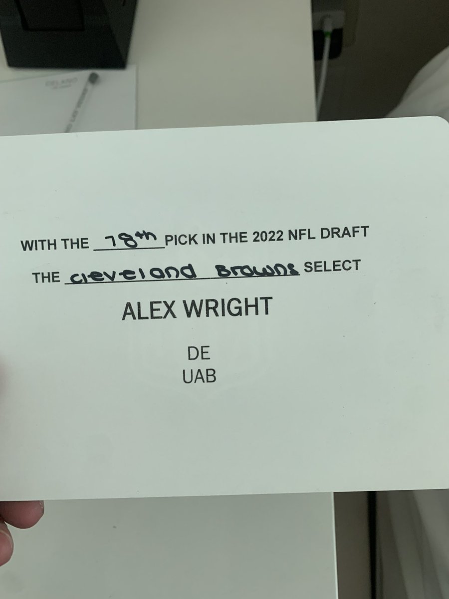 This is the card they give to read when you announce an NFL draft pick. 

Dope moment for me, but Im not keeping it. Im hoping to give it to Alex.

It’s a representation of his and his family’s work and sacrifices to get to this point.

It’s his moment. He earned it. 

Tag him.