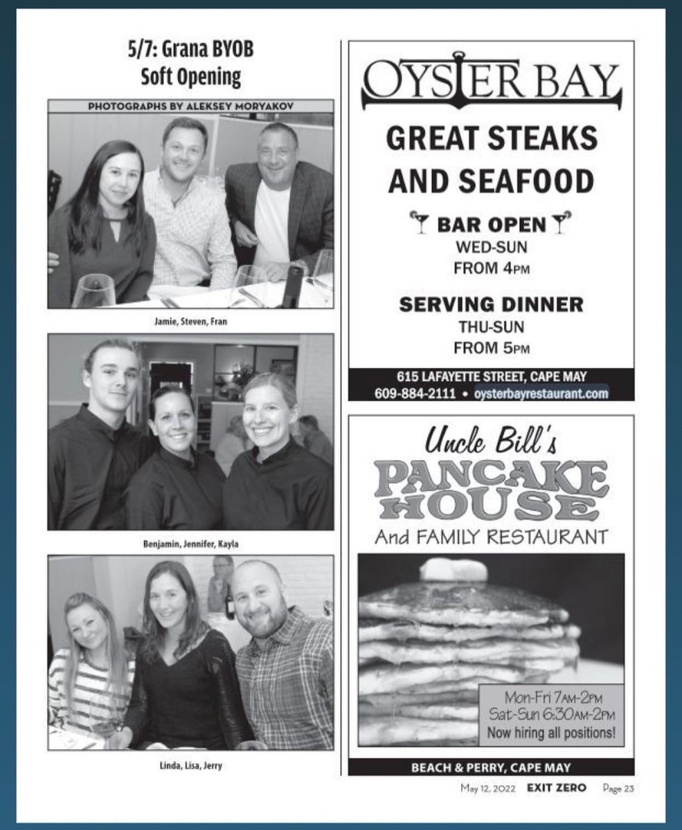 Granabyob's tweet photo. 🌿Thank you to #exitzerocompany for joining us for our “SOFT OPENING” weekend! 

👀Look who made the cover! 

Pick up your copy today! 

🌿🍴

#capemaydining #granabyob #capemay https://t.co/JQO8jhHZQt