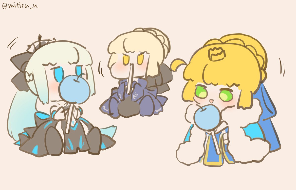artoria pendragon (fate) ,morgan le fay (fate) multiple girls 3girls blonde hair crown french braid yellow eyes green eyes  illustration images