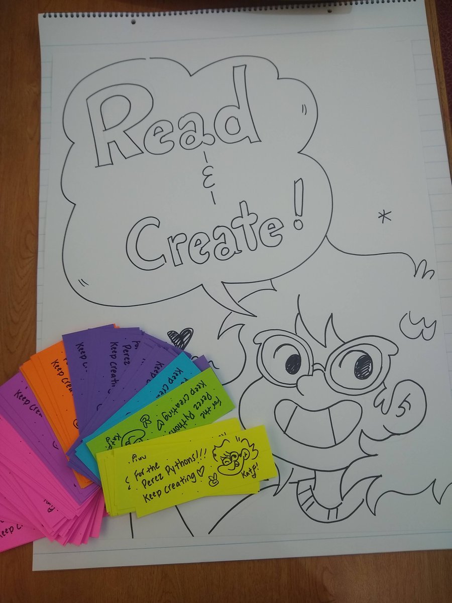 Our pythons💜ed talking quinces &amp; comics with @katfcomix! ¡Gracias por inspirar a nuestros lectores y creadores! How cool are these bookmarks Kat made our eager <a href="/Perez_Elem/">Perez Elementary</a> readers?! #ReadandCreate <a href="/GraphixBooks/">Graphix Books 💥</a> @BookPeople #MissQuinces #SrtaQuinces