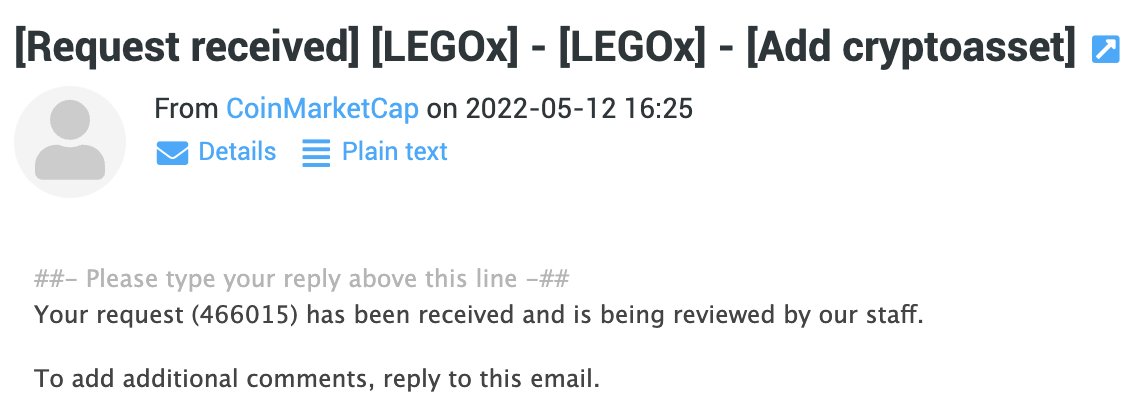 LegoX_'s tweet photo. We are happy to announce that we have applied for @CoinMarketCap listing 🚀 https://t.co/SUrGG9rEC0