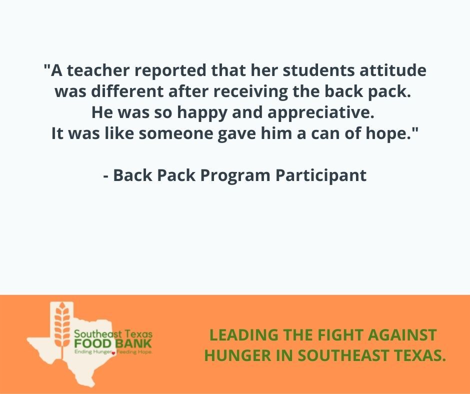 The mission of the Back Pack Program is to help alleviate child hunger in our 8 counties by providing hungry children with nutritious and easy-to-prepare food at times when other resources are not available.

Learn more: bit.ly/33zXefU