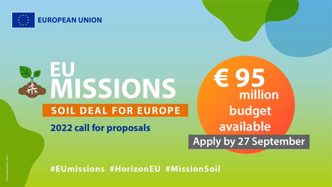 📢2022 #MissionSoil call for proposals is open!

#HorizonEU is looking for⤵️
🔶strategies for land decontamination
🔶ideas on how to implement #carbon-farming practices
➕more

If your work can contribute to #CleanSoilEU apply by 27/09➡️europa.eu/!hMndmG

#EUGreenDeal