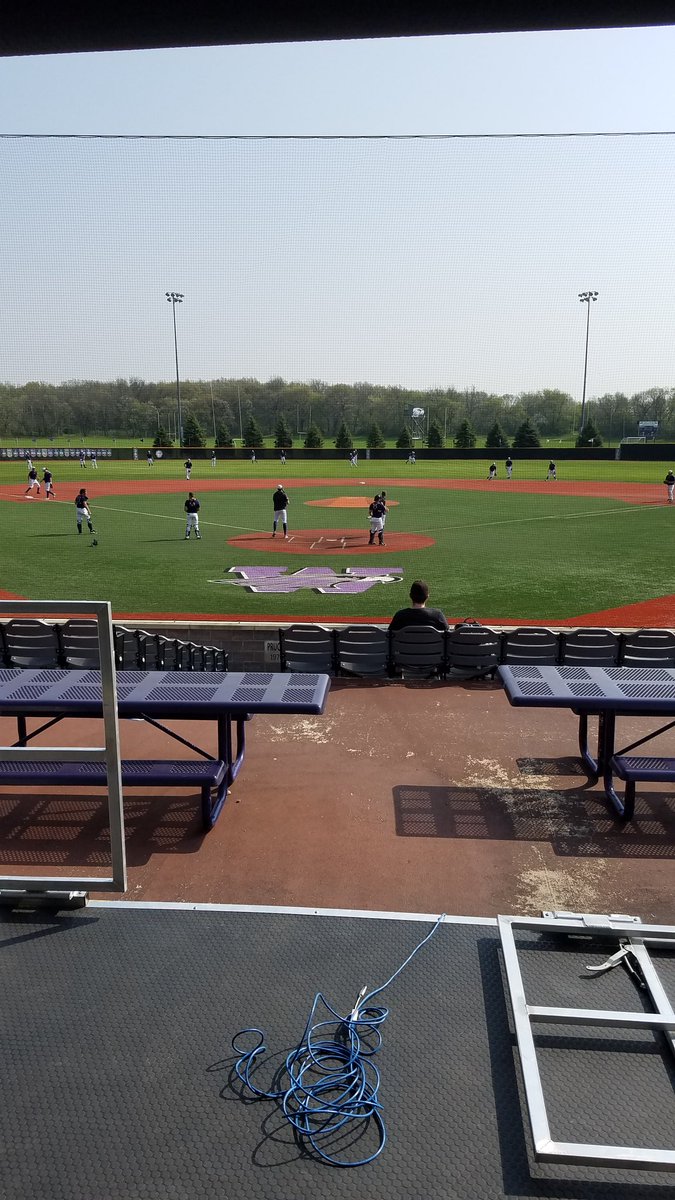 RadioGaro's tweet photo. Let's play three! Getting ready to do the PA for the WIAC baseball Tournament first round at Whitewater.  #d3baseball #uwwathletics https://t.co/D6Qi7BSuNo