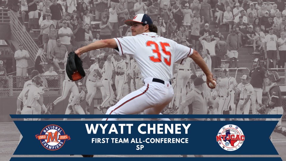 Congrats to McLennan Starting Pitcher, Wyatt Cheney, on being selected to the 1st Team All NTJCAC Team. 

Wyatt’s conference stats were:
6-1, 2.00 ERA, 45 IP, 24 H, 14 BB, 66 K.

Congrats Wyatt!
