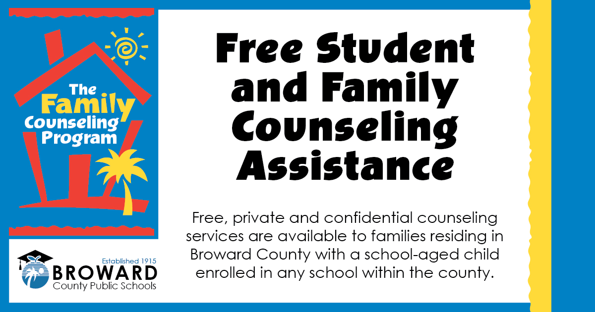 Broward Schools (@browardschools) on Twitter photo The <a href="/browardschools/">Broward Schools</a> Family Counseling Program provides services to help families cope with complex issues and challenges of everyday life. Itās open to Broward County families with a child enrolled in any school in the county. Call 754-321-1590 or visit browardschools.com/familycounseliā¦. The <a href="/browardschools/">Broward Schools</a> Family Counseling Program provides services to help families cope with complex issues and challenges of everyday life. Itās open to Broward County families with a child enrolled in any school in the county. Call 754-321-1590 or visit browardschools.com/familycounseliā¦.