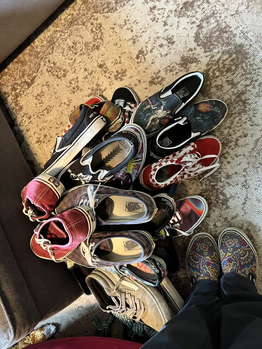 johniwanna's tweet photo. I haven’t worn the same pair of #vans to work yet. This is my ritualistic pile. Few more to go. #shoeproblems https://t.co/nhdUqtF80s