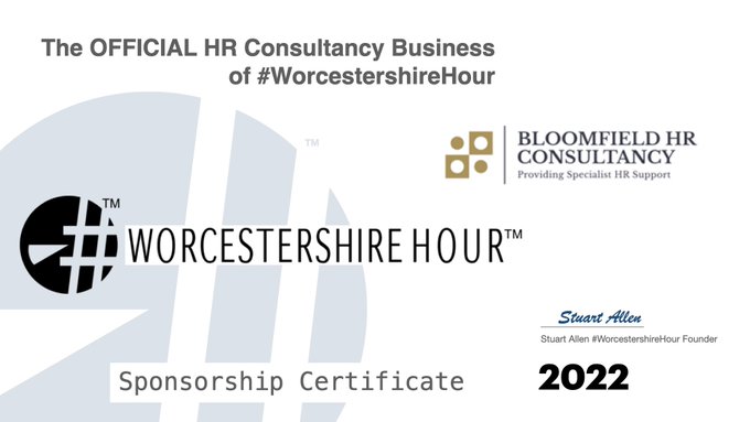 WorcesterHour's tweet photo. Bloomfield HR Consultancy Ltd @HrBloomfield is the official HR Consultant of #WorcestershireHour #Ad https://t.co/aEROVfoZiW
