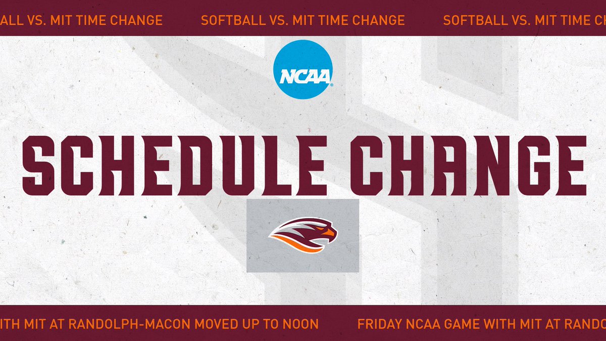 SB | SCHEDULE UPDATE!! 

@SusquSoftball NCAA game vs. MIT moved up two hours to Noon Friday at Randolph-Macon. 

#AllIn // #GoSU // #RiverHawkPride