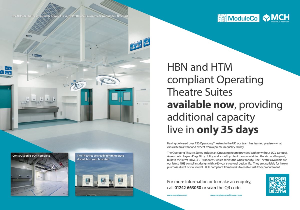 ModuleCo (@modulecoltd) on Twitter photo Fully compliant Operating Theatre capacity live on your hospital site in only 35 days.
It is worth reading this month's <a href="/HEJMagazine/">Health Estate Journal</a> if only to find out more.
If you don't have a copy, you can find out more on our website: bit.ly/3FGjoLT
#operatingtheatres Fully compliant Operating Theatre capacity live on your hospital site in only 35 days.
It is worth reading this month's <a href="/HEJMagazine/">Health Estate Journal</a> if only to find out more.
If you don't have a copy, you can find out more on our website: bit.ly/3FGjoLT
#operatingtheatres