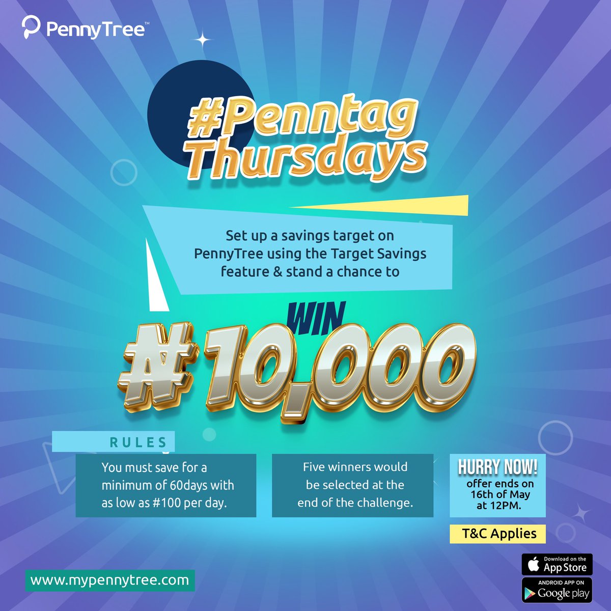 mypennytree's tweet photo. Itβs another #PennTagThursday to switch things up
Retweet this tweet, Join this savings challenge and comment your PennTag or send it via email to hello@mypennytree.com and stand a chance to win N10,000
Winners will be announced on the 18th of May.
Goodluck ππΌ https://t.co/ZkQwhxWTHq