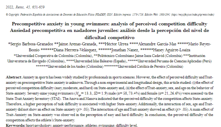 sergiobarbosa10's tweet photo. Publicado nuestro más reciente artículo: “Precompetitive anxiety in young swimmers: analysis of the perceived competition difficulty”🏊‍♂️🏊‍♀️
Leer texto completo en:
https://t.co/gchapvKrun https://t.co/vekFQPVKoA