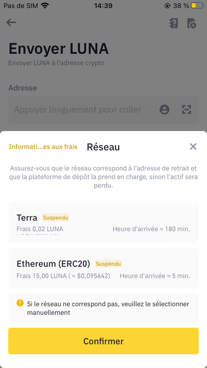 Leroidelan8's tweet photo. Retrait de $luna suspendu sur #binance https://t.co/IbQD7jzSQ7