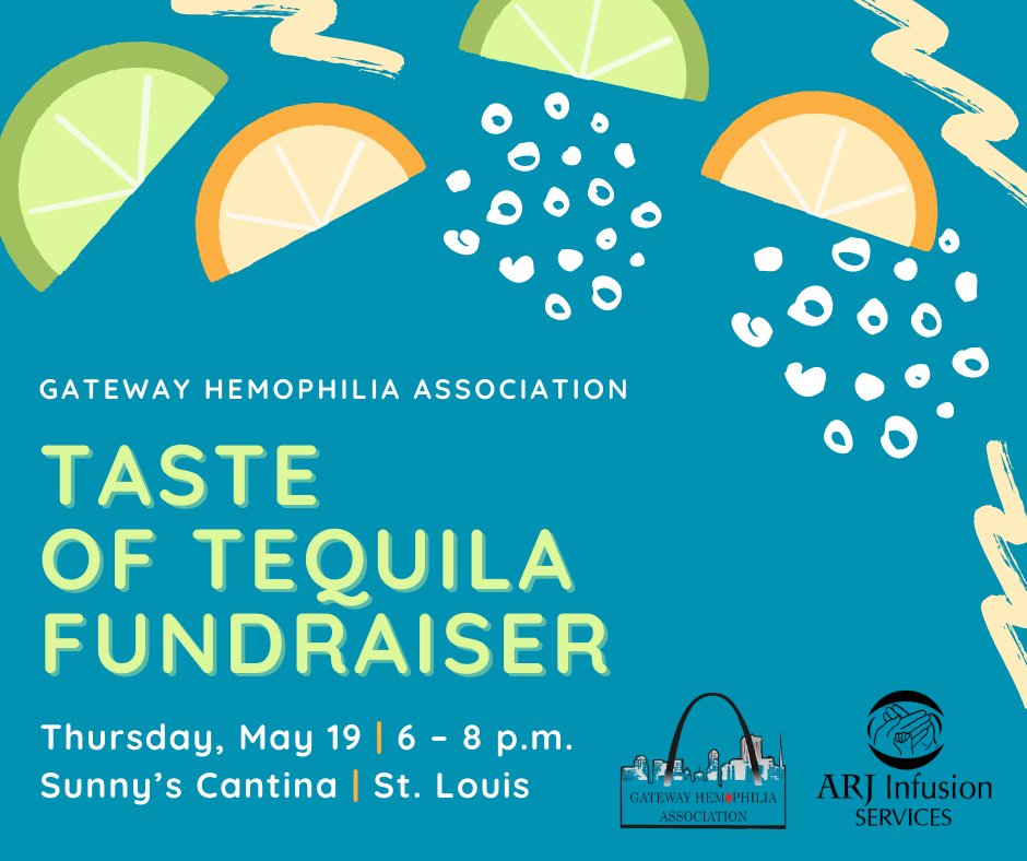 ARJInfusion's tweet photo. Join us 5/19 at Sunny's in STL for tequila tastings, dinner, live music, and a silent auction! This fundraiser benefits @GatewayHemo and the Matthew Wilson Memorial Scholarship Program. Get your tickets &amp; see additional events sponsored by ARJ: https://t.co/LqIwpWrPi7 https://t.co/VIereoRUsi