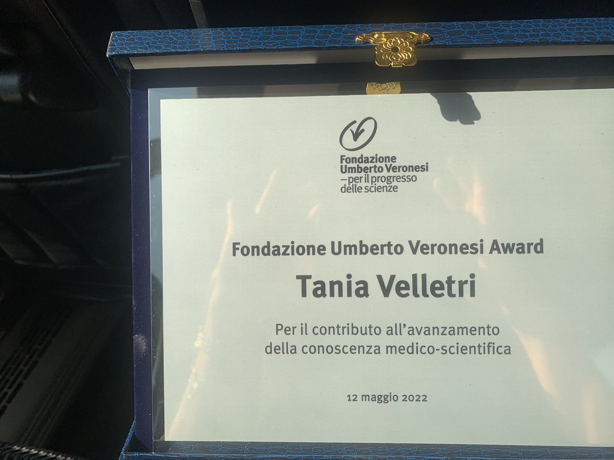 TaniaVelle's tweet photo. Oggi ho ricevuto l’award 2022 Fondazione Umberto Veronesi per il lavoro pubblicato su Cell Death &amp; Differentiation. Un successo si aggiunge nella lotta al tumore all’ovaio per il team del lab. di @gtesta72. Grazie @Fondaz_Veronesi per tutto il sostegno!@IEOufficiale @gtesta72 https://t.co/oAgP2FwoFo