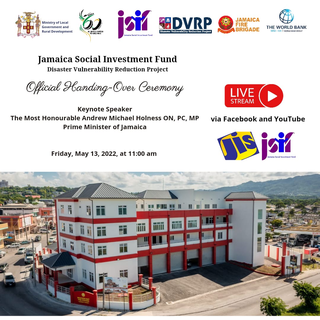 JSIFJA's tweet photo. Join Us LIVE Tomorrow -Friday, May 13 for the historic handing over ceremony of the Montego Bay fire station. #jisfja #investingforcommunitydevelopment #investinginjamaica๐ฏ๐ฒ https://t.co/zAfOnjkdMw