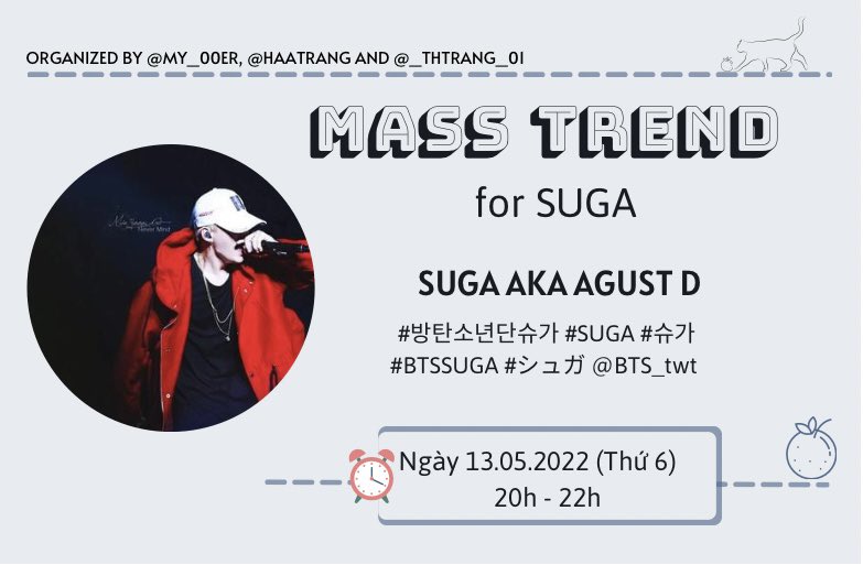 My_00er's tweet photo. 🌻🌊 Mass trend cho Yoongi vào tối thứ 6 hàng tuần 13/05 📌

🔑 SUGA AKA AGUST D
#방탄소년단슈가 #SUGA #슈가 #BTSSUGA #シュガ @BTS_twt 

🧷 Playlist stream sẽ được cập nhật dưới tweet ghim 🧷 

⏰ Thứ sáu 13/05 vào lúc 20h-22h ✨ https://t.co/wBzL4qIsHp