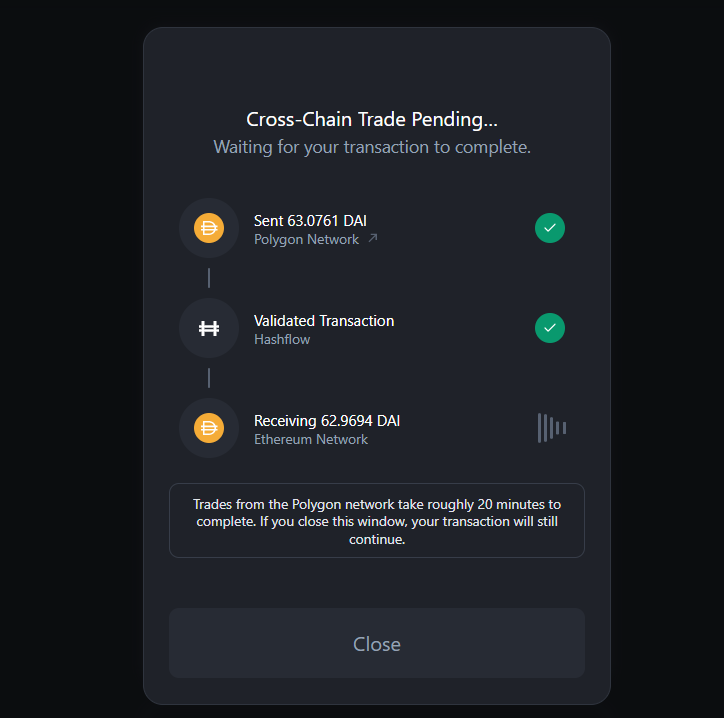 eliglchpv's tweet photo. Episode VI: Swap $DAI between 
@0xPolygon and @ethereum.
Great experience with this cross-chain journey via @hashflow_ 🤩🚀
#Hashgang #hashverse https://t.co/F1ctjaXL2L