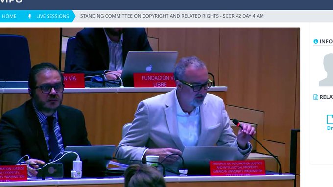 WCL_PIJIP's tweet photo. PIJIP Dir. @Sean_Fiil_Flynn speaking at @WIPO #sccr42 on 
1. our new study on #research exceptions in comparative #copyright
2. the Broadcast Treaty
3. the African Proposal for a Work Plan on limitations &amp; exceptions 

Read the statement here: https://t.co/ljk7oe88zQ #RTR https://t.co/HzmgD8QPsH