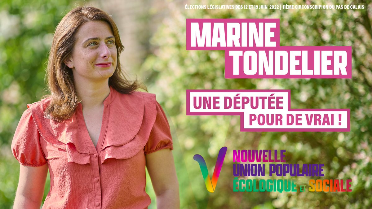 Je suis candidate de la #NUPES dans la 11ème circonscription du Pas de Calais, face à Marine #LePen.

Nous avons depuis 5 ans une députée « vue à la télé », nous voulons maintenant une députée pour de vrai !

Les 12 et 19 juin, une autre Marine est possible ! #Legislatives2022