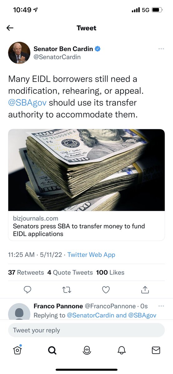 FrancoPannone's tweet photo. @SBAgov @SBAIsabel Hope you’re feeling better my new favorite senator has a message for you https://t.co/IsNGqg7LSc