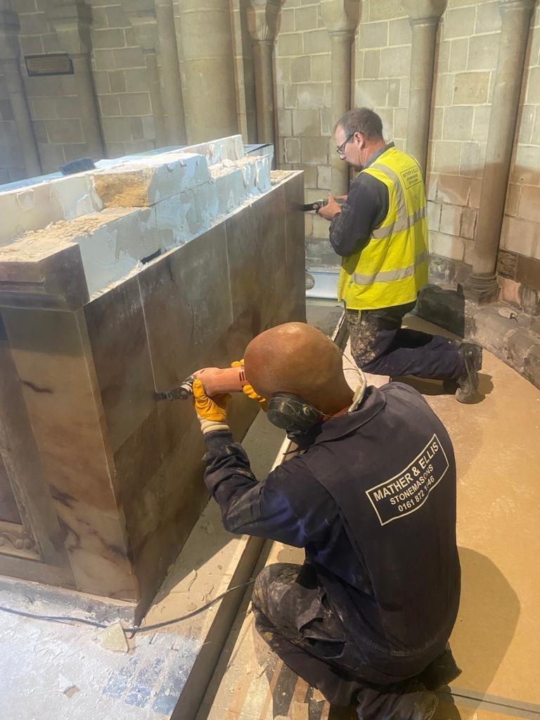 KPSArchitects's tweet photo. Last week, the reordering works to Shrewsbury Cathedral continued as we carefully dismantled the beautiful Thicknesse Altar from St. Catherine’s Chapel at Ely Cathedral, ready for its transfer to the Sanctuary at Shrewsbury Cathedral @matherellisltd #GradeIListed #Cathedral https://t.co/BRQL7EimFE
