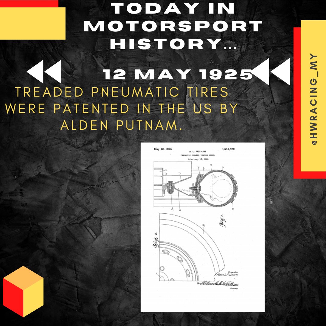 HWUMRT's tweet photo. 📜 On Today's in Motorsport History 📜
12 May 2022

In 1925, Alden Putnam invented and patented the threaded pneumatic tires. A big thank you to him for a smooth and comfortable ride. 

#hwum
#throwbackthursday
#hwracingmy
#shellecomarathon
#shellecomarathonasia https://t.co/txcxJtYOwG